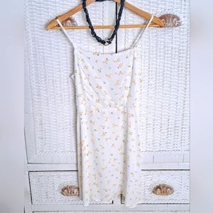 White Floral Women's Adjustable Spaghetti Strap Smocked Back Mini Dress Size XS